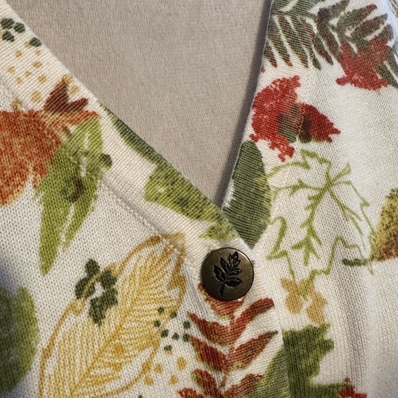 Christopher & Banks Women’s Button-Front Cardigan Leaf Print ¾ Sleeve Vintage - Picture 4 of 4